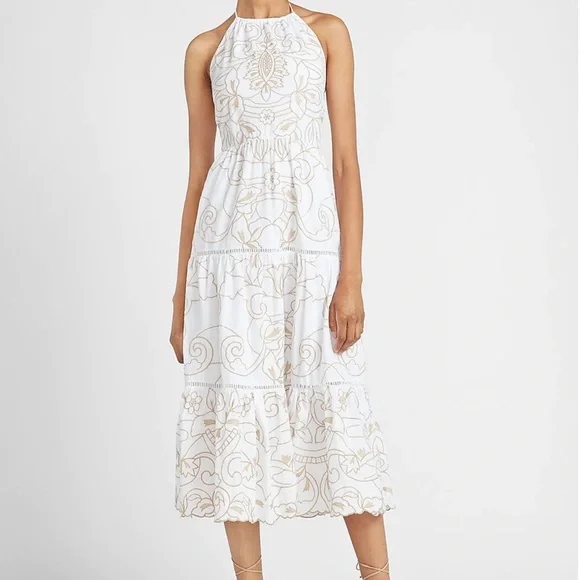 Express | Dresses | Express Embroidered Tiered Halter Midi Dress | Poshmark